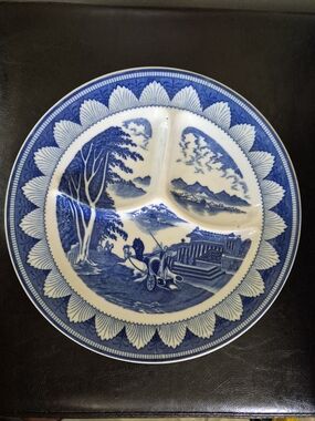 Vintage Blue Willow Divided Grill Plate